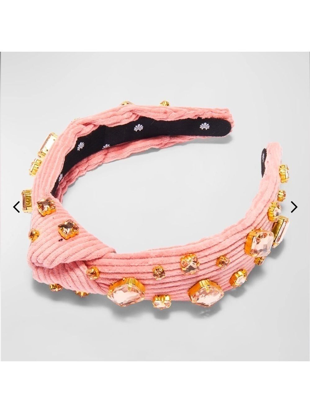 Lele Sadoughi Embellished Crystal Corduroy Slim Knotted Headband Blush